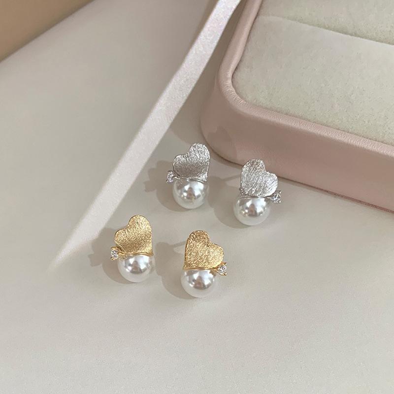 Silber texturierte Liebe Perlen Ohrstecker modische vielseitige Ohrringe Nischen einfache High-End-Ohrringe Damen