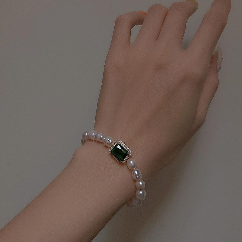 Rice Grain Freshwater Pearl Emerald Necklace Dongdaemun Fashion Necklace Temperament Micro Zircon Bracelet Women