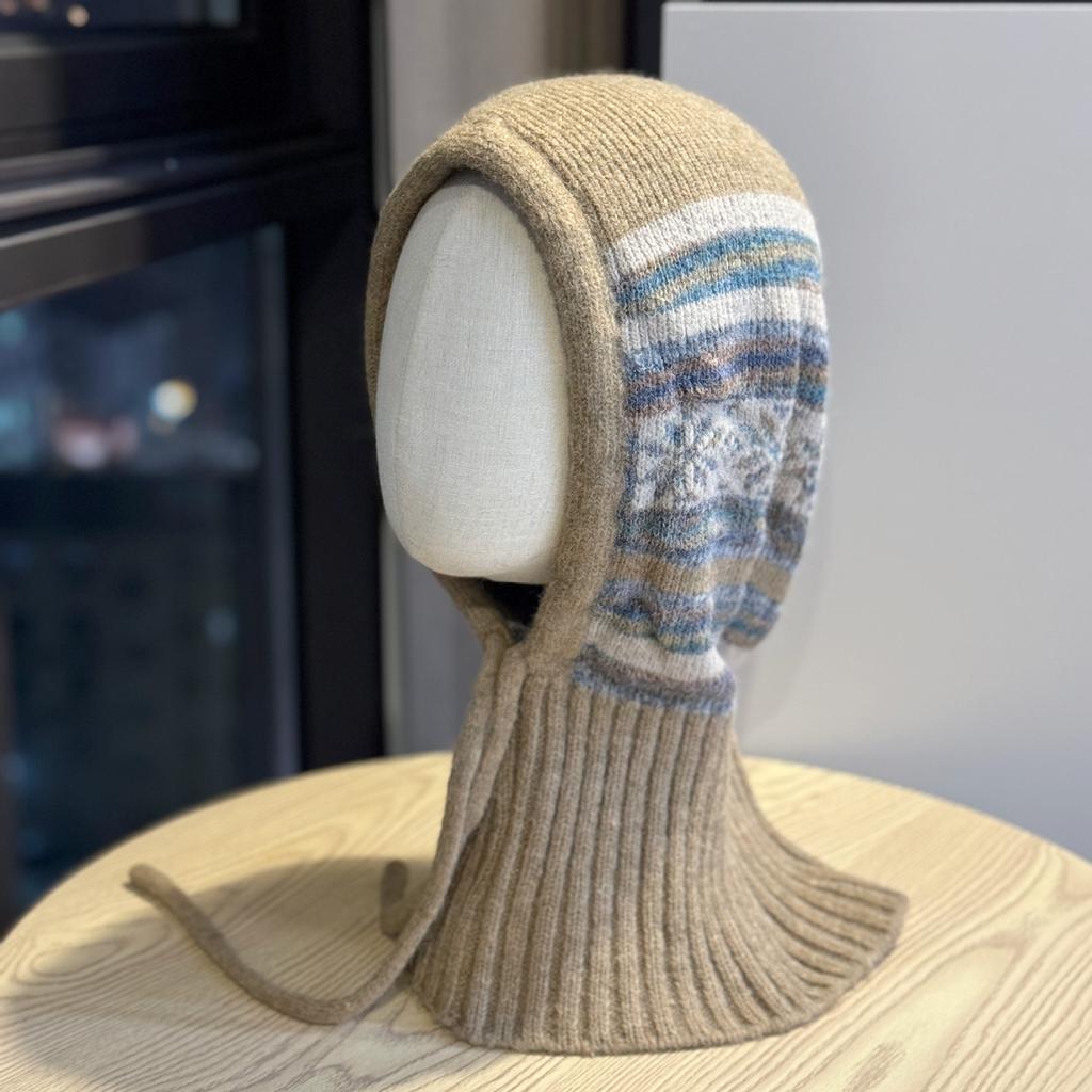New Scarf Hat Integrated Knitted Hat for Men and Women Warm Ear Protection Lei Feng Hat Autumn and Winter Balaclava Woolen Hat