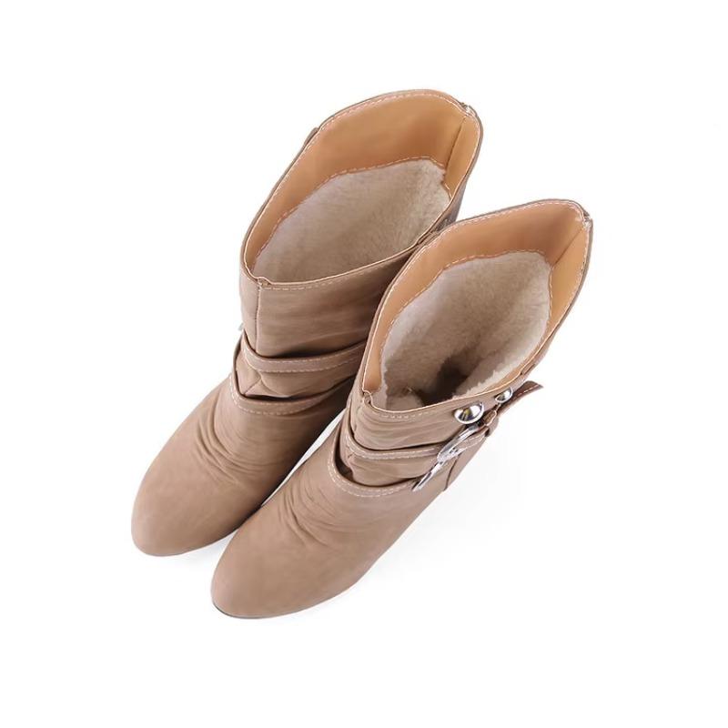 Modne Damskie Buty Na Grubej Podstawie Codzienne Okrągły Nosek Buty Jesień Zima Do Połowy Łydki Damskie Klamra