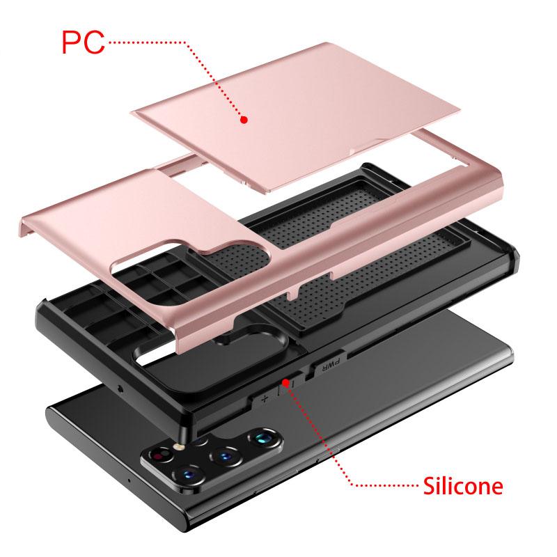 New Push Pull Wallet Card Slot Solid Color Phone Case For Samsung S25 Ultra S23 S20 S21 S22 S24 Ultra Plus FE Note 20 Ultra A55