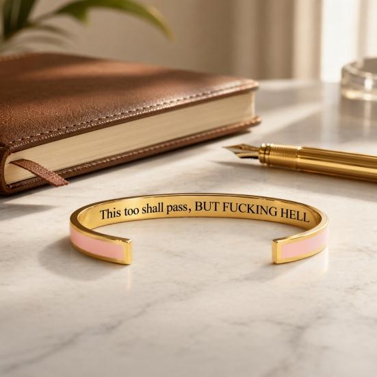 Baizihuahu This Too Shall Pass Mantra Cuff Bracelet, Adjustable Engraved Motivational Bangle Hidden Information Inspirational Encouragement