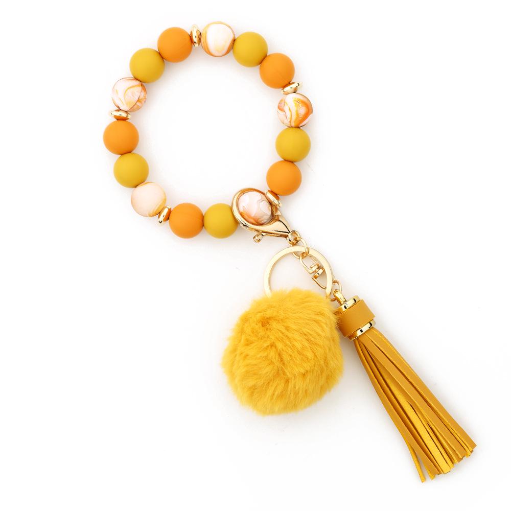 Silicone Bead Bracelet with Pom-Pom Keychain & Tassel Pendant - 2024 Women's Style