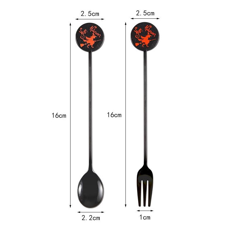 Halloween 304Stainless Steel Fork Spoon Set Halloween Pumpkin Witch Ghost Dessert Cake Fork Spoon Kitchen Stirring Ice Spoon