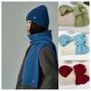 Hat Scarf Two-piece Set Autumn and Winter Versatile Big Head Circumference Warm Bag Head Knitted Hat Scarf Solid Color Wool Hat
