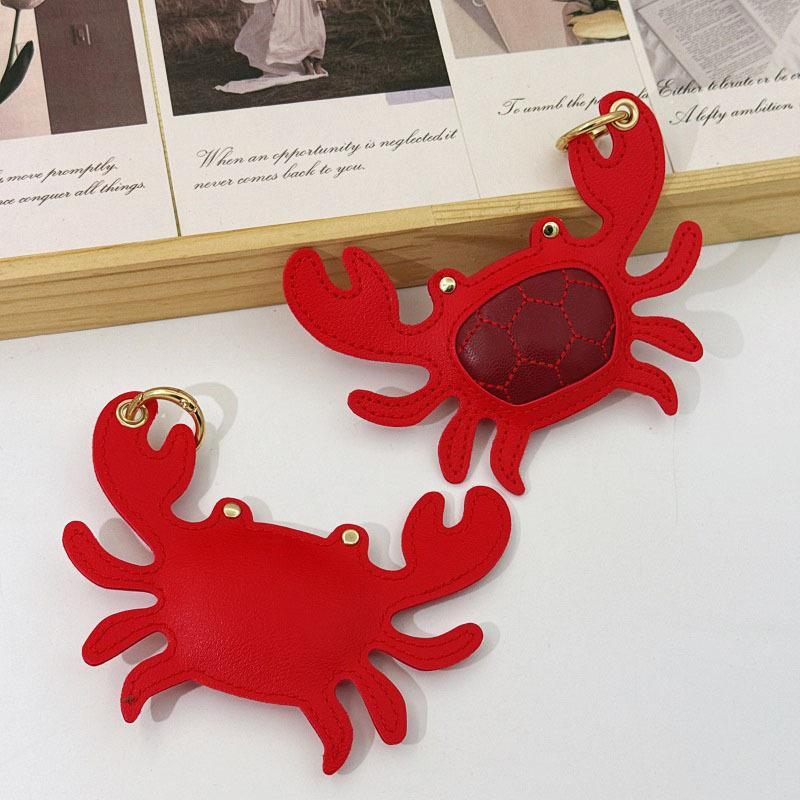 Summer Beach Crab Keychain Lightweight PU Leather Decorative Hanger for Car Bag Housewarming Gift