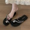 Flat Bottom French Set Toe Small Cool Slippers Women's 2025 New Summer Soft Bottom with Skirt Rhinestones Beautiful Seaside Sandals