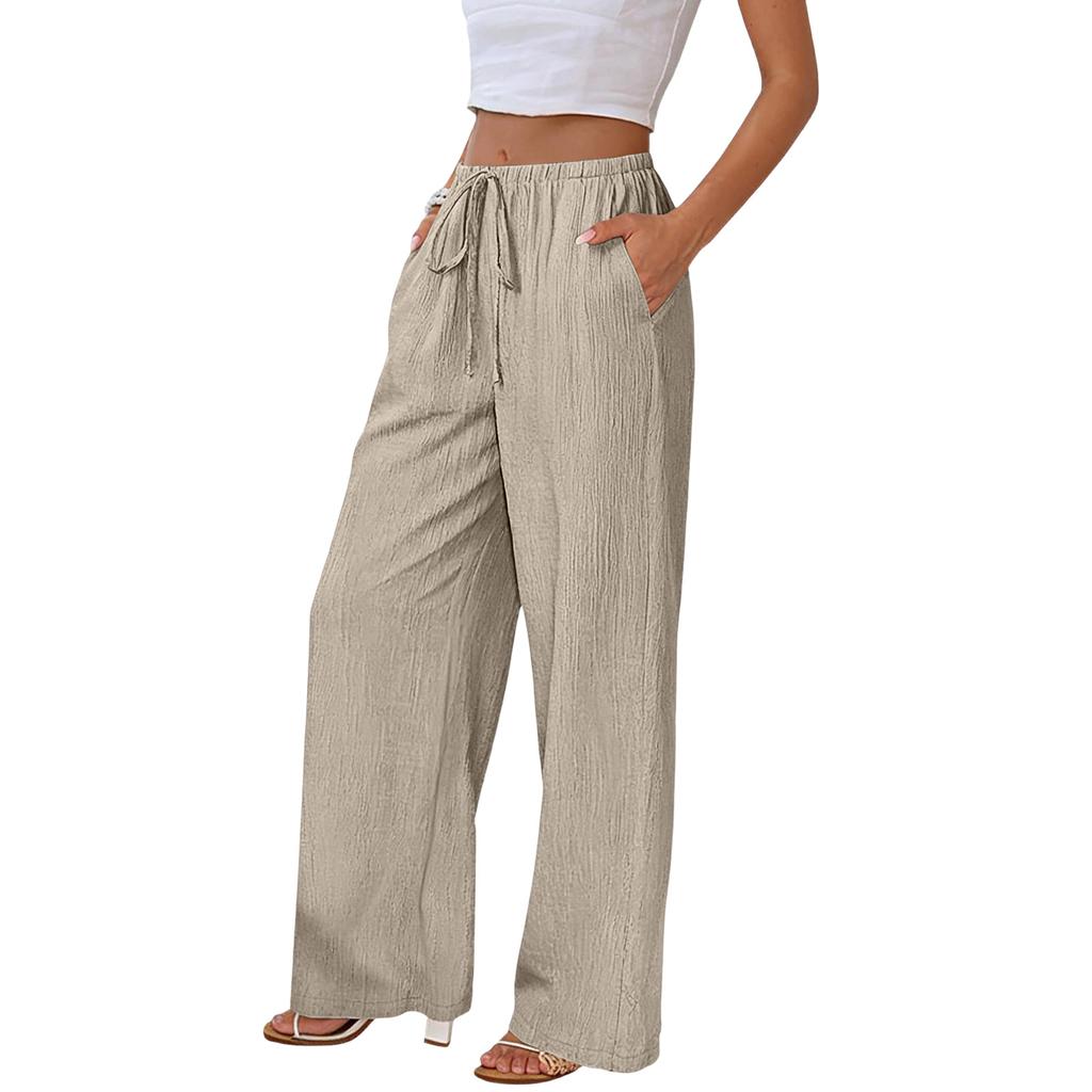 Women's Loose-fitting Wide-leg Pants, Casual Loose-fitting Pants, High-elastic Waistband, Long Pants With Pockets