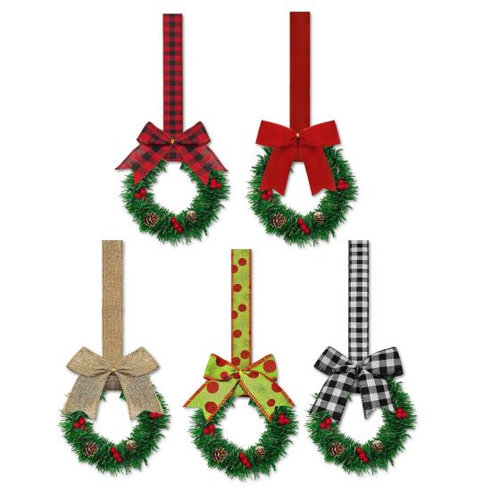 Yousheng 6 Pcs Small Christmas Wreath with Ribbon Artificial Cabinet Wreath with Red Berries Pine Cones for Home Kitchen Window Door Decor