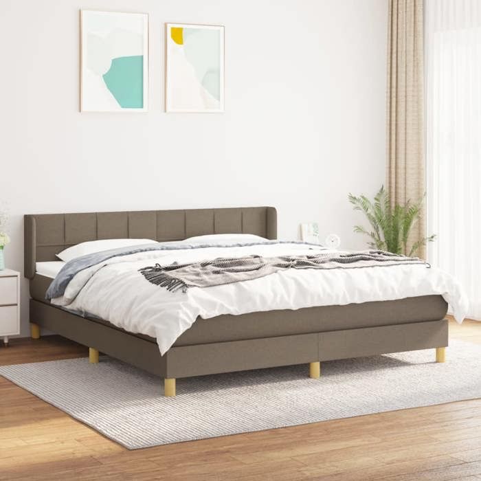 3130285 vidaXL Lit à sommier tapissier avec matelas Taupe 160x200 cm Tissu