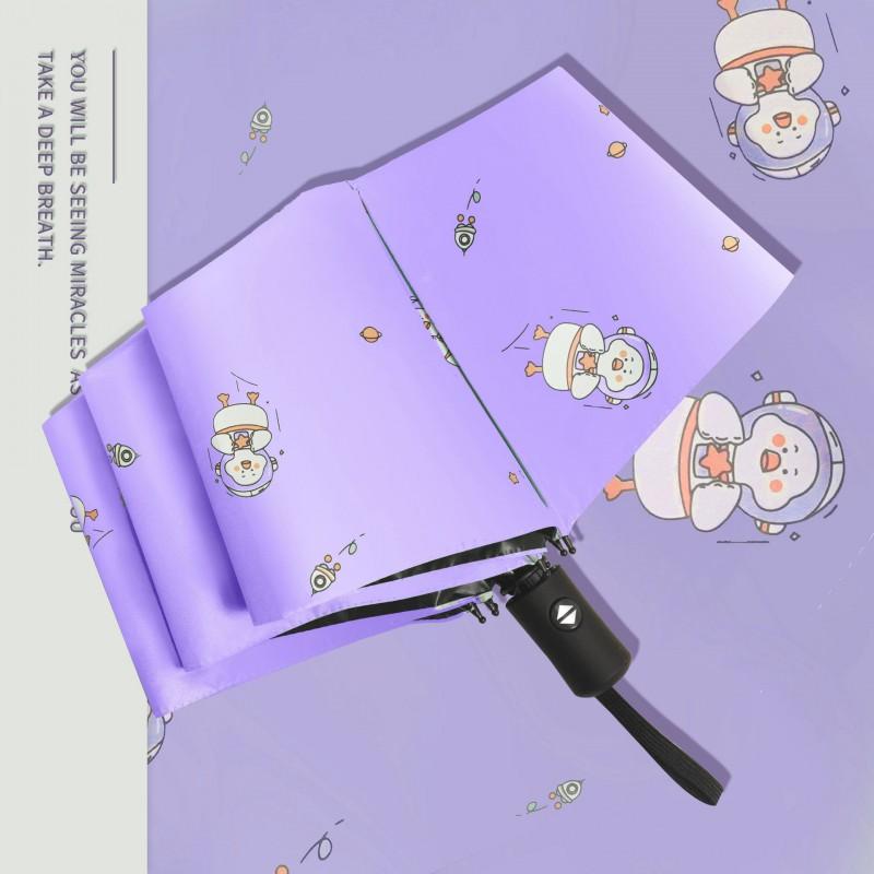 Automatic Manual Folding Umbrella Sun Rain Protection UPF50 Black Coating Cartoon Design 8-Rib Lightweight Adult