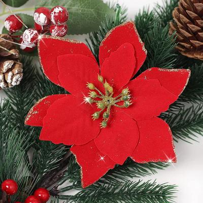 5/10Pcs 13cm Glitter Artificial Christmas Flowers Christmas Tree Decorations for Home Xmas Ornaments New Year Decor Fake Flowers