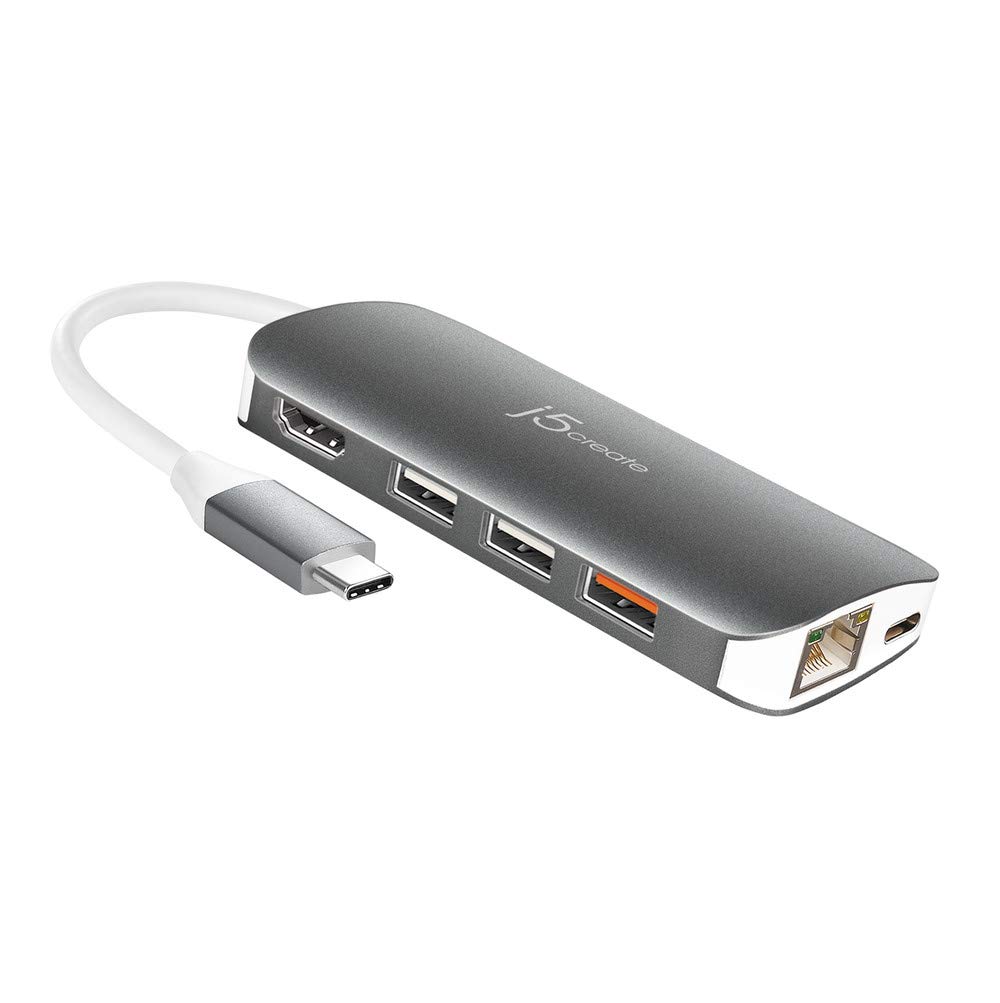 

j5create USB C Hub 9-в-1 Док-станция PD60W HDMI Проводная LAN DisplayPort Альтернативный режим Совместимость с USB3.0 SD/MicroSD Windows/Chrome OS/MacBook серый