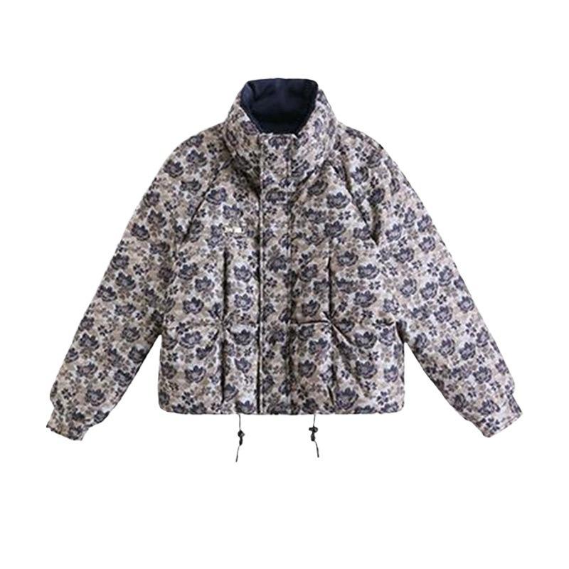 European printed thickened short down cotton clothes women's clothing winter large size slim temperament age-reducing cotton clothes jacket