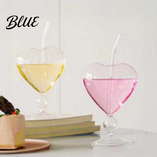 Coppette da Dessert Uniche per la Casa Bicchiere da Cocktail a Forma di Cuore 220ml Calice Trasparente con Cannuccia Elegante Stiloso Bicchieri da Festa per Bevande Fredde Cocktail