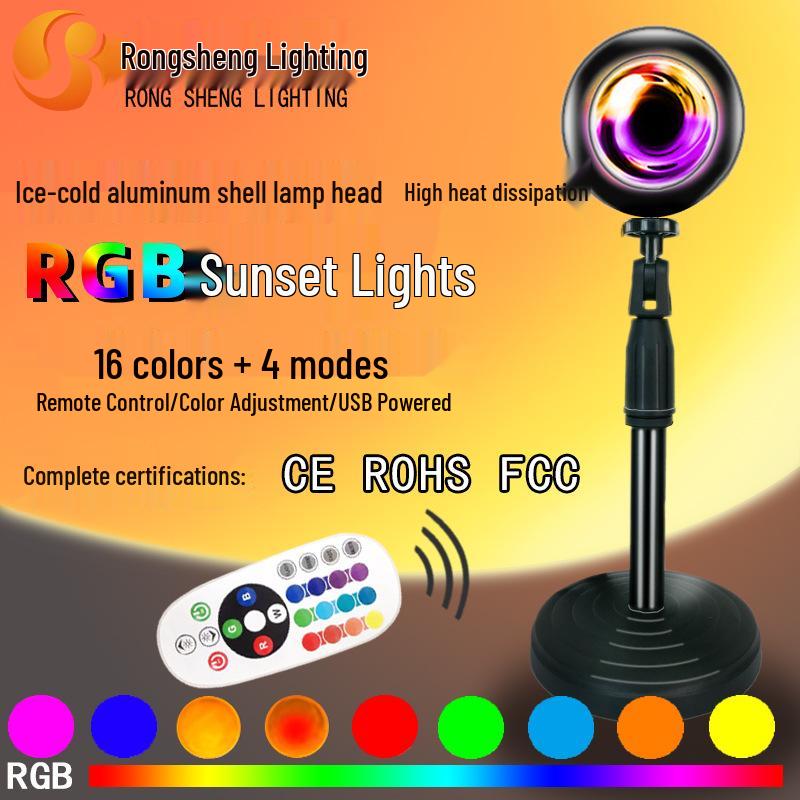 Sunset Lamp RGB Projector with 16 Colors & Remote Control – USB Rainbow Telescopic Table Light
