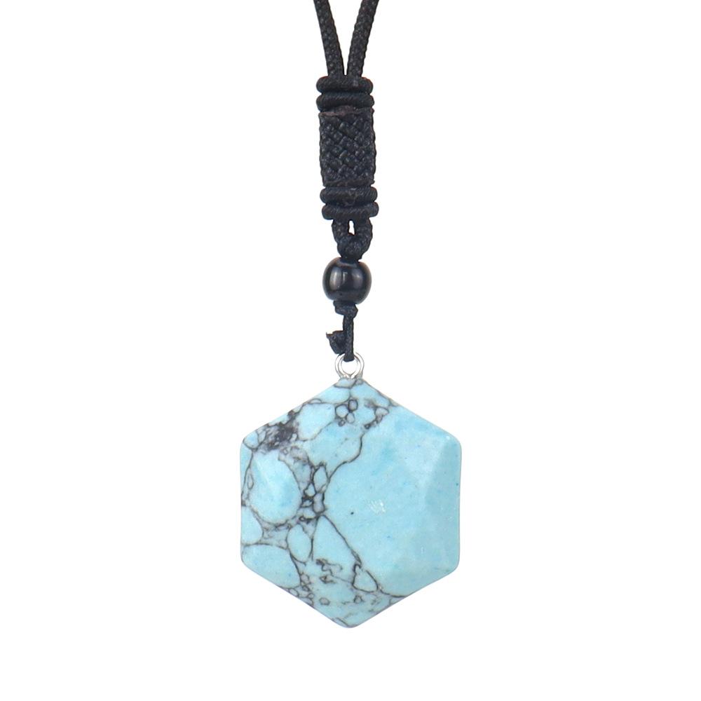 

Multi-Faceted Cut Natural Stone Obsidian Hexagram Pendant Necklace Sweater Chain Adjustable N547