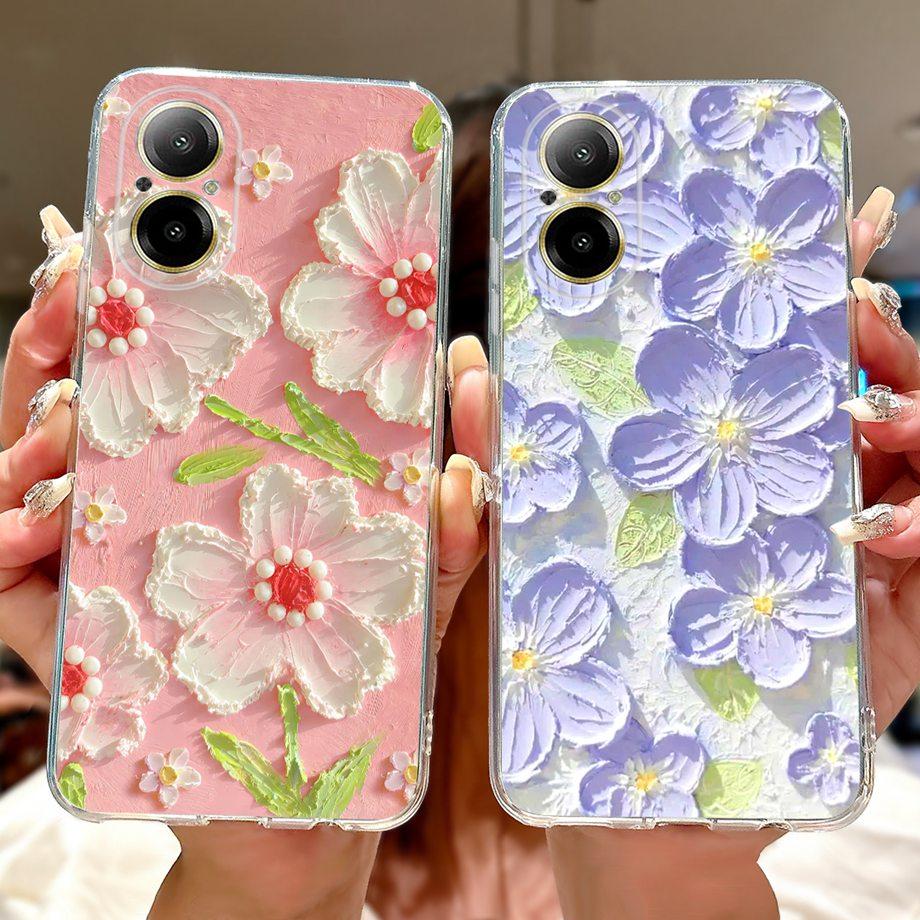For Realme C67 4G 5G / Realme 12 Lite 4G Case RMX3782 RMX3890 Clear Soft TPU Cover Colorful Flower Cute Cartoon Cool Dragon Etui