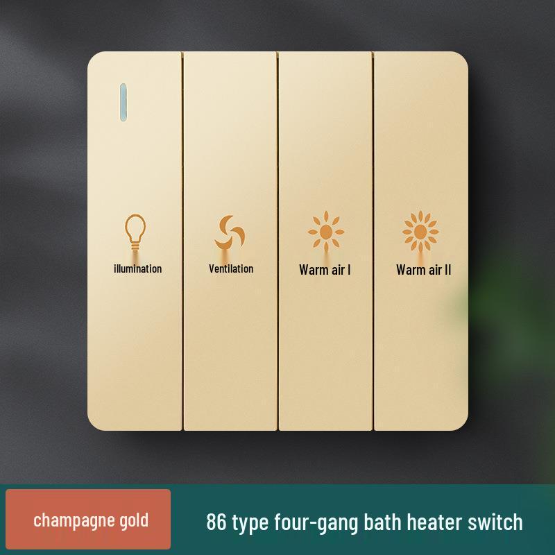 Germany Type 86 Five-in-One Bathroom Fan Heater Switch Panel with Four-Gang and Five-Gang Options
