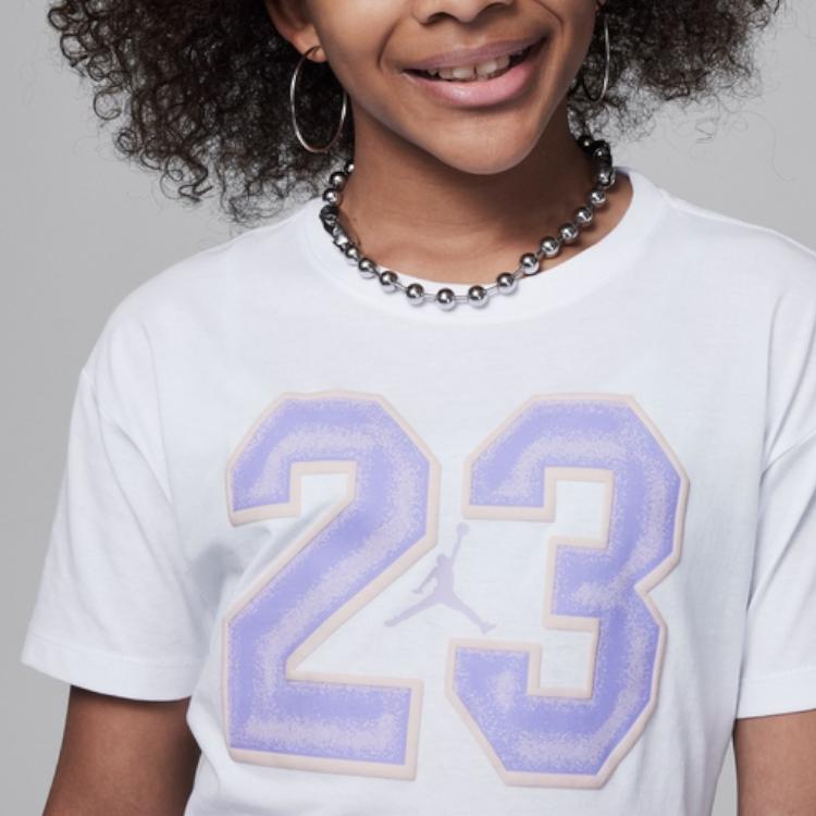 Jordan Graphic T-Shirt Digital Pattern Round Neck Short Sleeve Kids Tops White 45C990-001