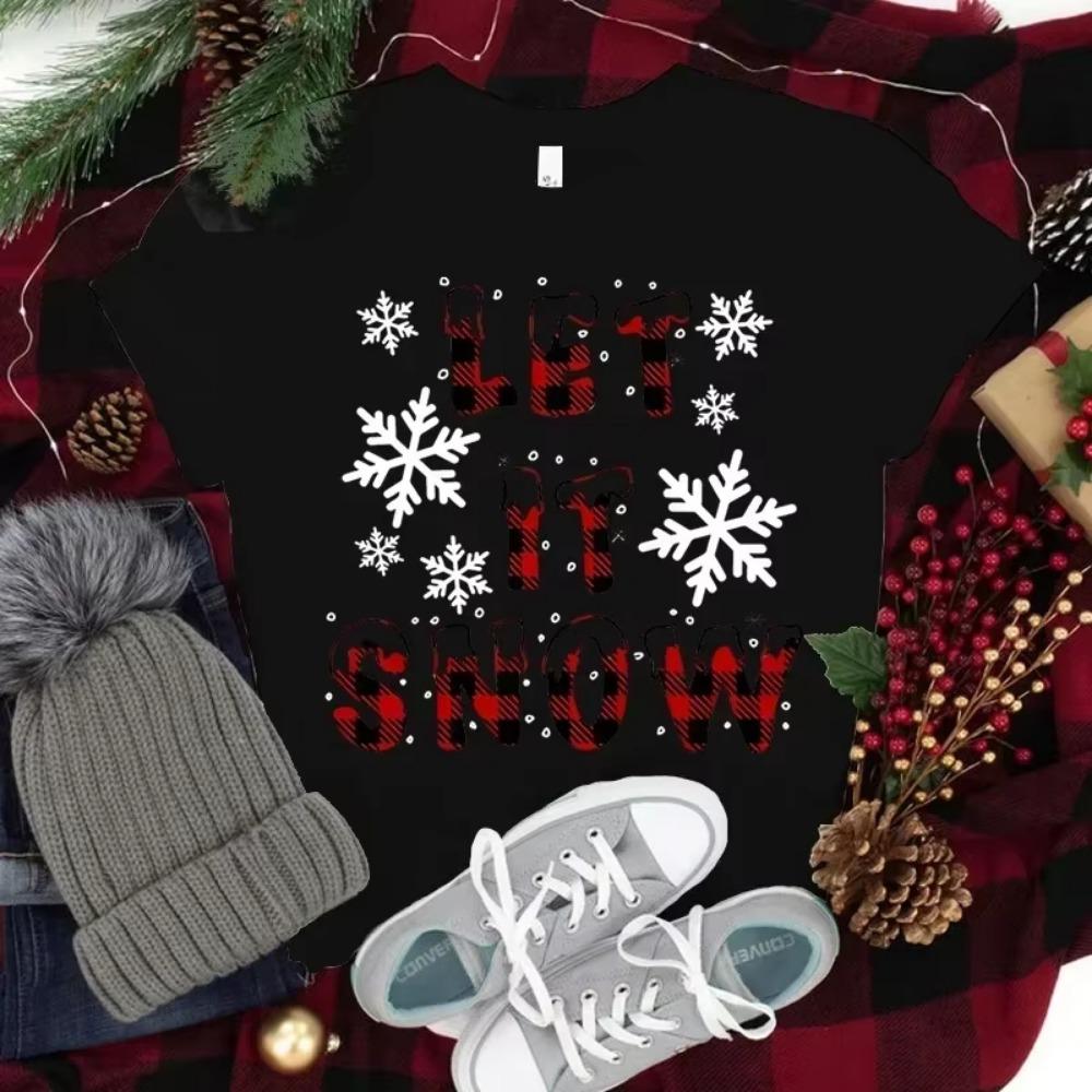 Y2k Shirt Christmas Let It Snow Merry Christmas T-shirts WHITE Tshirts Oversized T Shirt Vintage Streetwear Summer Y2k Tops Tees