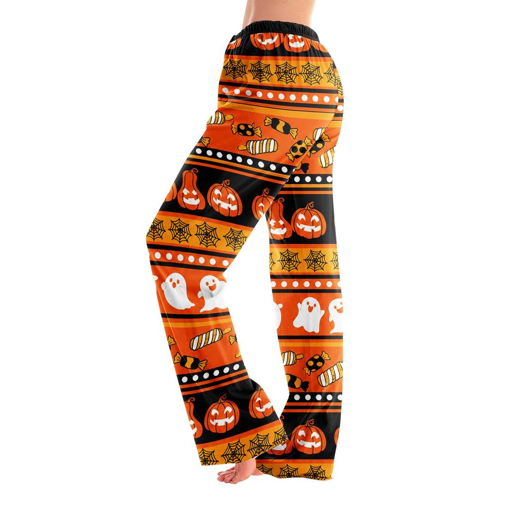 Adult Halloween Print Loose Fit Casual Pajama Pants No Drawstring for Sleep