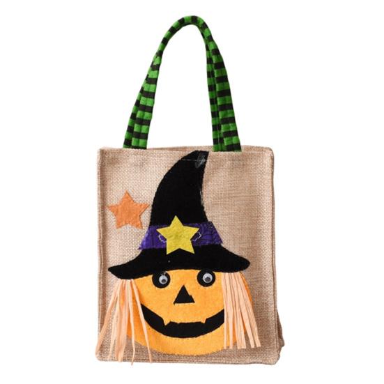 Kindergarten Activity Bags Halloween Candy with Handles, Non Woven Trick or Treat Totes Reusable Linen Sacks for Kids, Black Cat Pumpkin Ghost Goodie