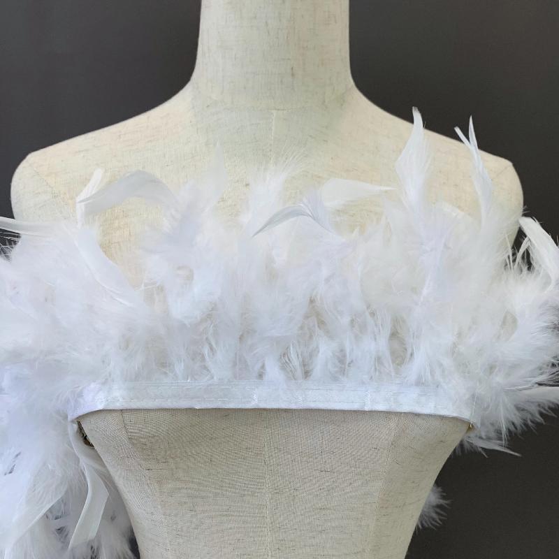 1 Metro Recortes de Plumas Naturales Flecos 10-15cm Plumones Cinta Para Boda Fiesta Costura Ropa Decoración Accesorios Manualidades
