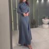 Middle Eastern Women's Autumn 2025 Long-Sleeve Slimming Dress with Round Neck