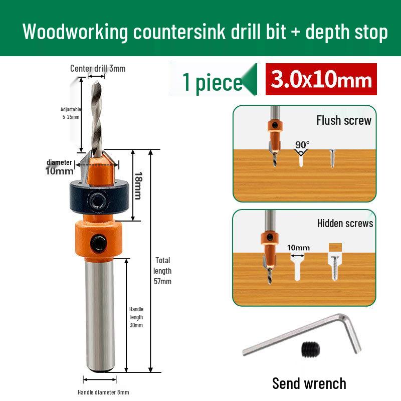 Tapered Countersink Drill Bit with Round Shank for Screw Installation and Woodworking Hole Opening