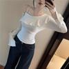 Ladies Off Shoulder T Shirt With Ruffle Hem And Asymmetric Design For Spring 2025