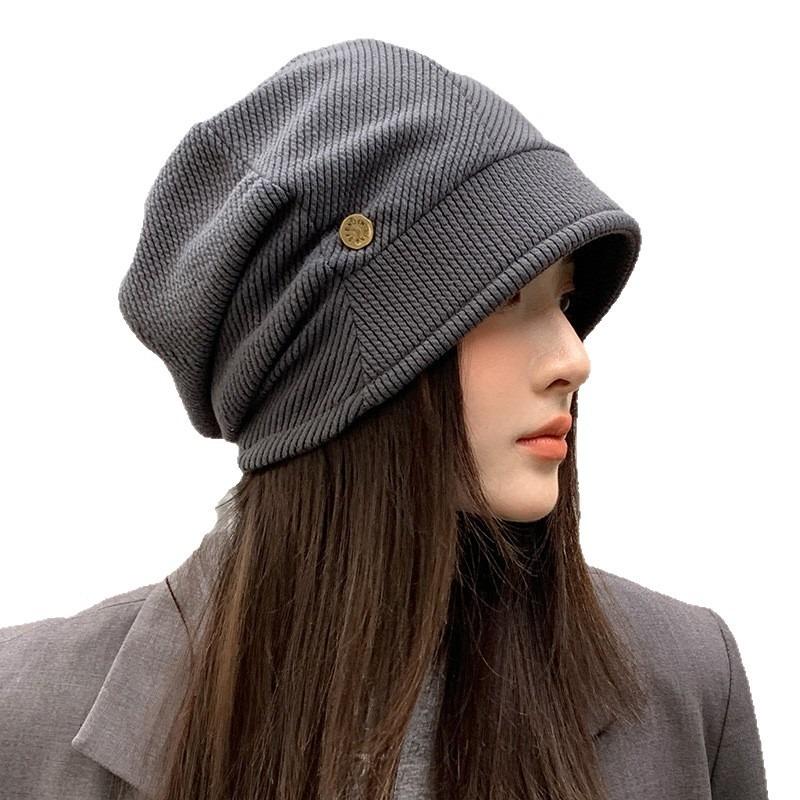 Autumn and Winter Hats Women's Fashion Retro Cold Hats Big Head Circumference Showing Face Small Headgear Versatile Warm Pile Hats