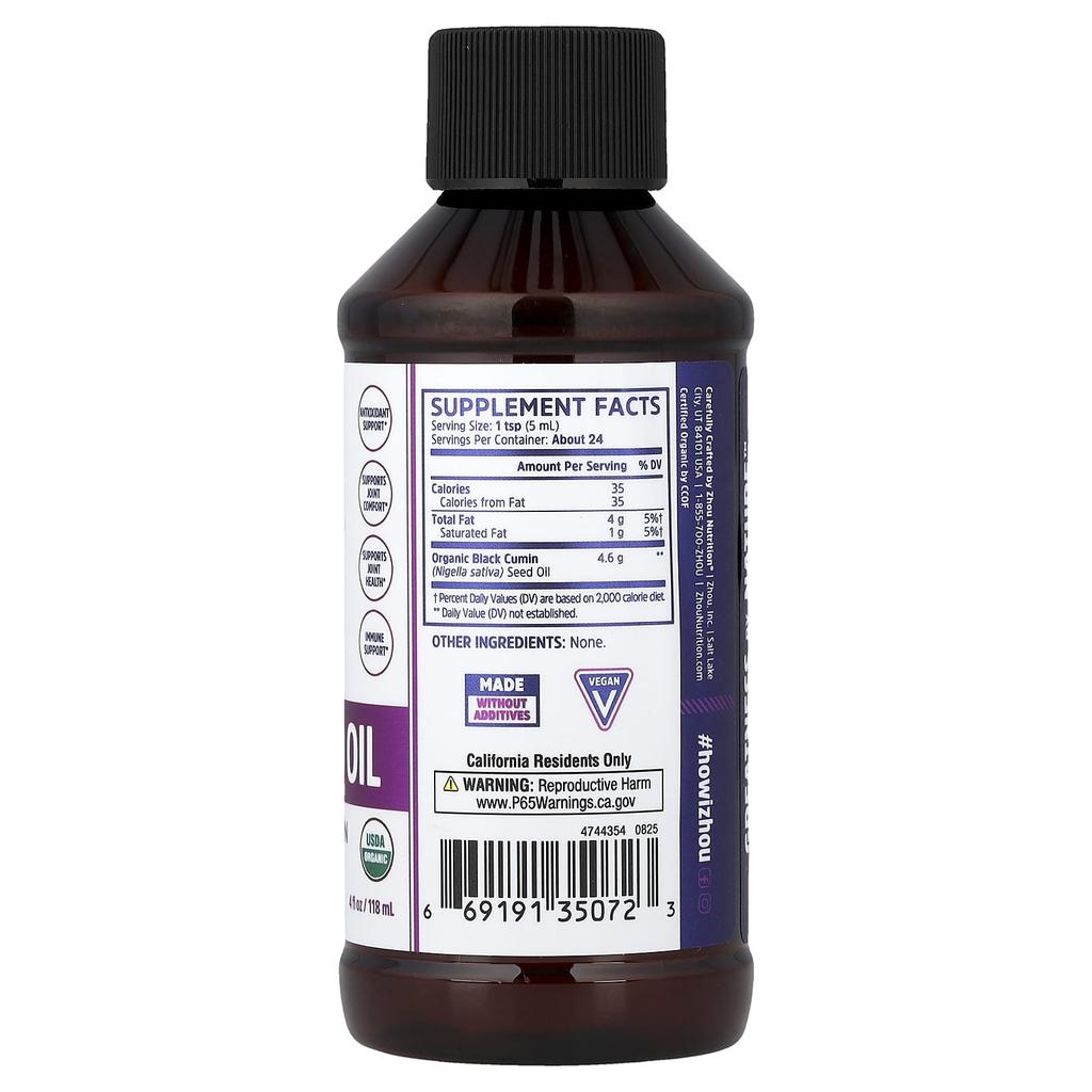 Zhou Nutrition, Organic Black Seed Oil, 118ml (4 fl oz)