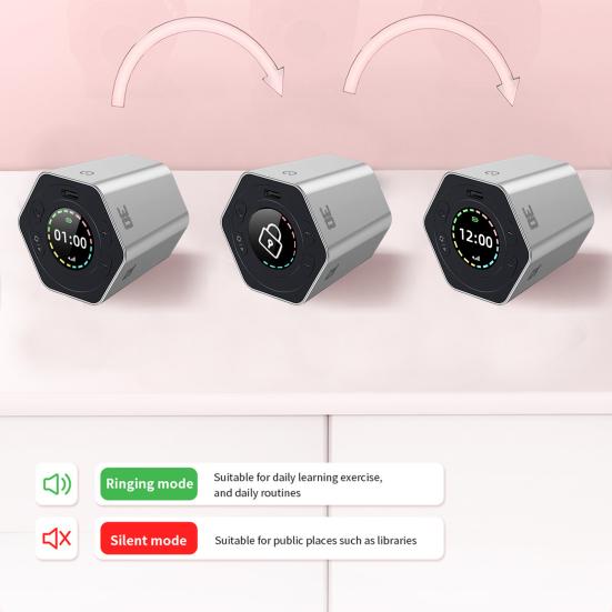 Pomodoro Timer Přenosný Hexagon Flip Timer Duální režim časování Produktivita Cube Mute Nastavitelné zvukové upozornění pro práci Studium Office Správa úloh