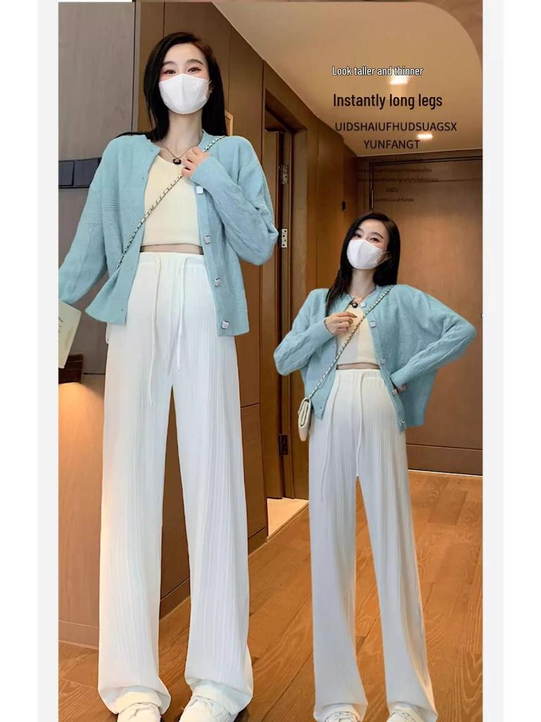 2024 Petite Maternity Pants: Spring/Autumn Wear, No Belly Support, Drawstring, Straight/Wide Leg, Long Pants
