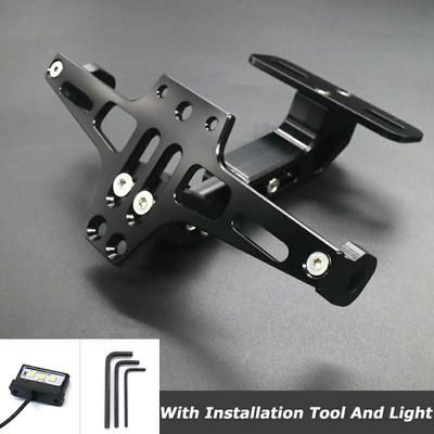 Suporte de Placa de Licença de Motocicleta Ajustável em Liga de Alumínio CNC com Kit de Luz de Freio LED