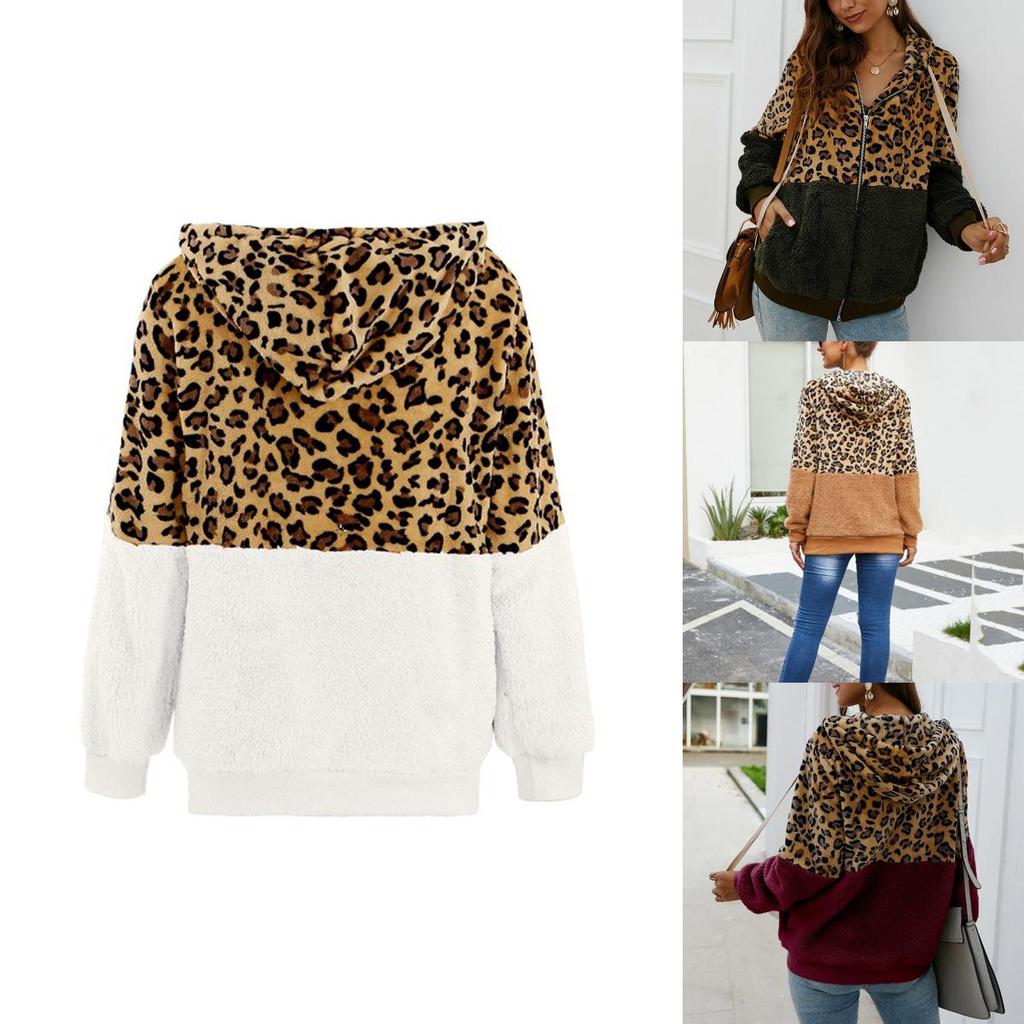 Stylish Women Bear Hooded Jackets With Cozy Fleece And Trendy Leopard Print Design
