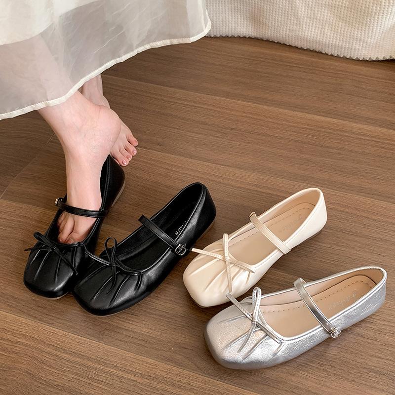 Fashion Temperament French with Skirt Square Head Shallow Mouth Flat Sole Single Shoes Women's Summer 2025 New Versatile Mary Jane Shoes