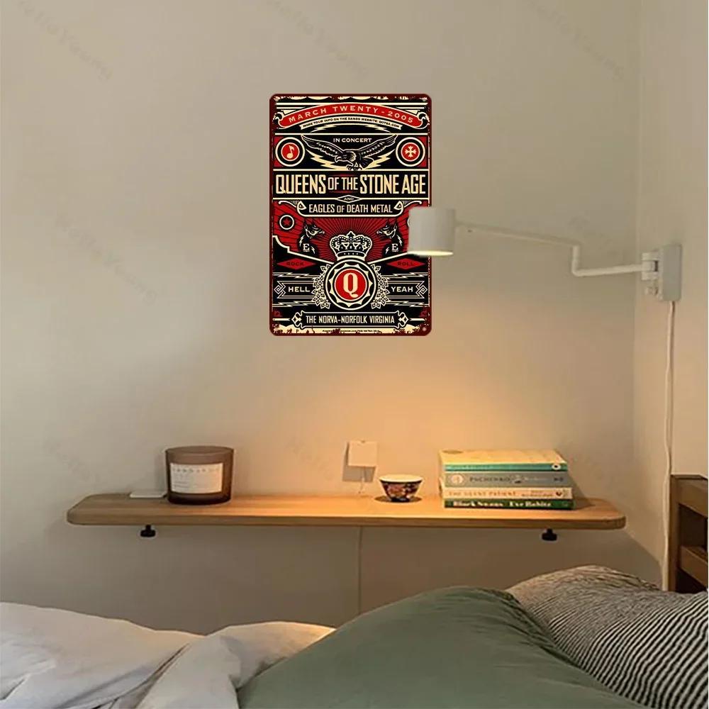 Aluminum Metal Wall Art of 1pc Retro Concert Poster. Waterproof Home Decor with Queens of Stone Age and Eagles of Death Metal.
