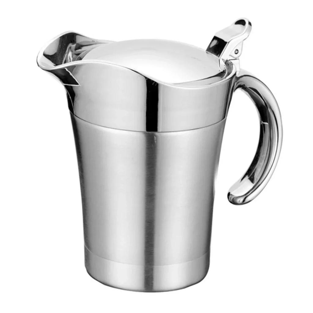 Stainless Steel Double Insulated Gravy Boat with Hinged Lid for Sauces and Dressings 450ML and 750ML Options Available