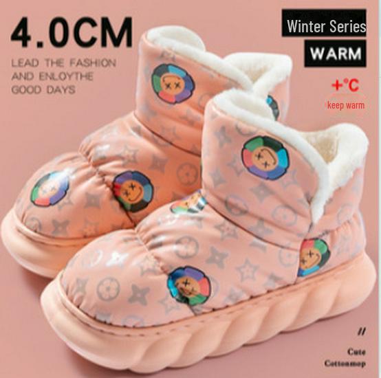 Женские водонепроницаемые хлопковые тапочки 2024 года теплый бархат нескользящие толстая подошва высокие зимние сапоги для дома и улицы Fits EU 35-36 1229₽