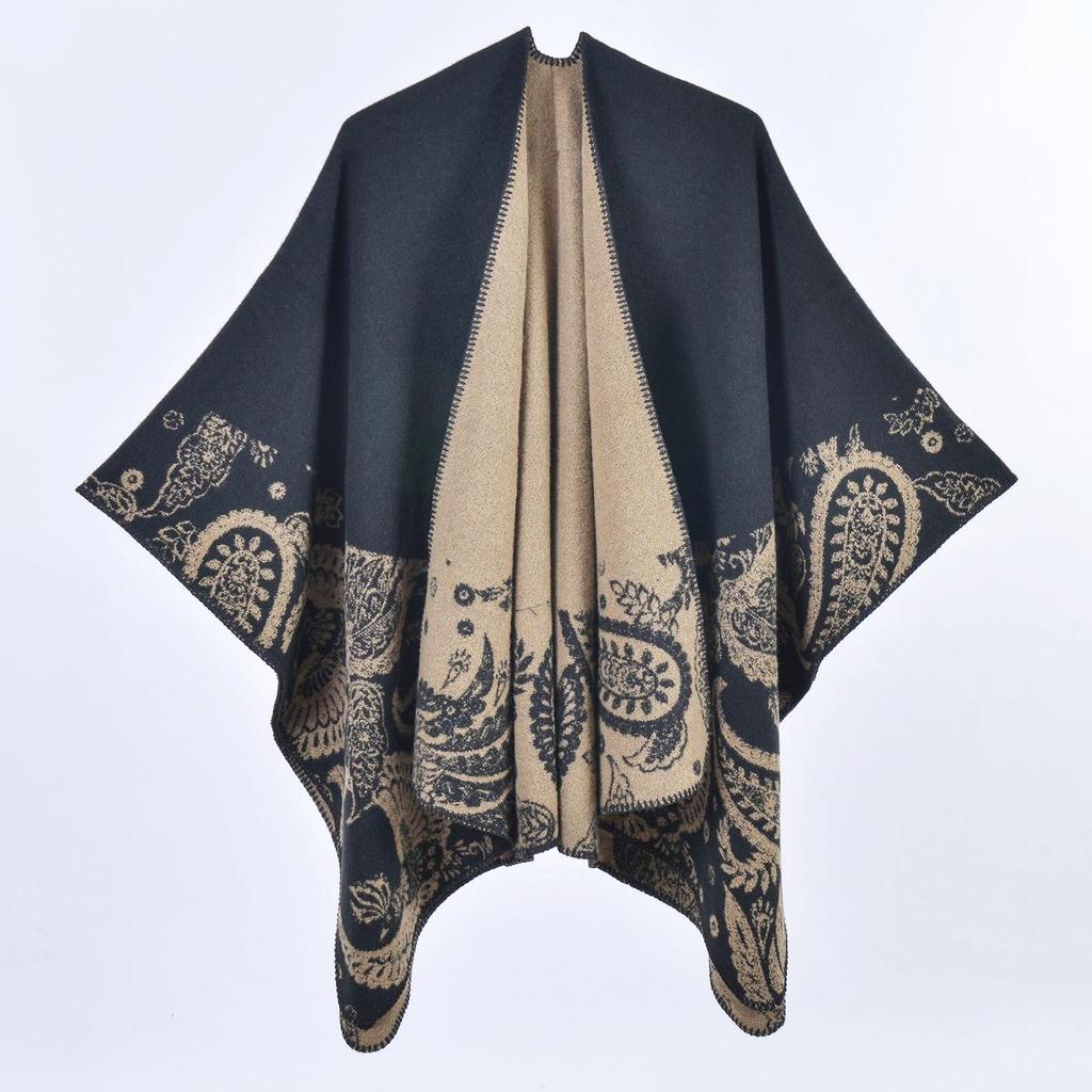 Sciarpa Autunnale e Invernale, Scialle da Viaggio Versatile a Quadri da Donna, Mantello Spaccato Spesso Etnico in Imitazione Cashmere