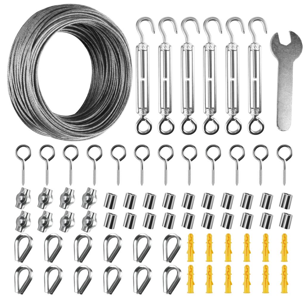 2/15/35M Tuinzeil Draadkabelset Roestvrijstalen Kabeltouw PVC Gecoat Luifel Draadrekset voor Schaduwzeiltenten Ophanging