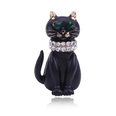 New Vintage Lady Oil Dripping Black Cat Brooch Alloy Diamond Inlaid Cartoon Small Brooch Fashion Accessory Fashion Pin