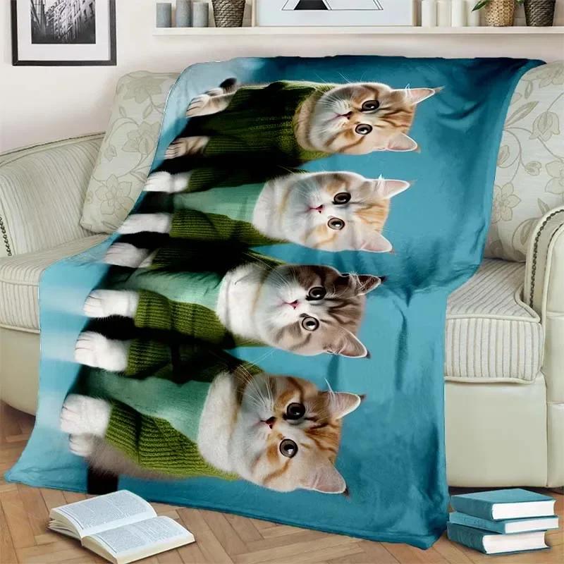 Warm and Cozy Cute Cat Pattern Flannel Blanket for Couch, Bed, Sofa, Office - Soft and Soothing Digital Printing Throw Blanket