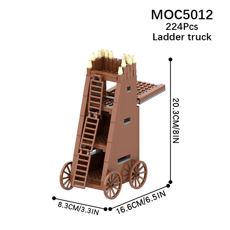 MOC Middle Ages Military Ladder Gate Siege Vehicle Watch Tower Building Block Battlefield War Street View Toys For Children Gift