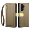 ESEBLE E11 For Samsung Galaxy S25 FE Case Zipper Pocket Litchi Texture Leather Phone Cover with Mirror and Wrist Strap