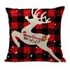 Red Plaid Sofa Linen Christmas Pillow Cover Reindeer Snowflake Home Cushion Cover