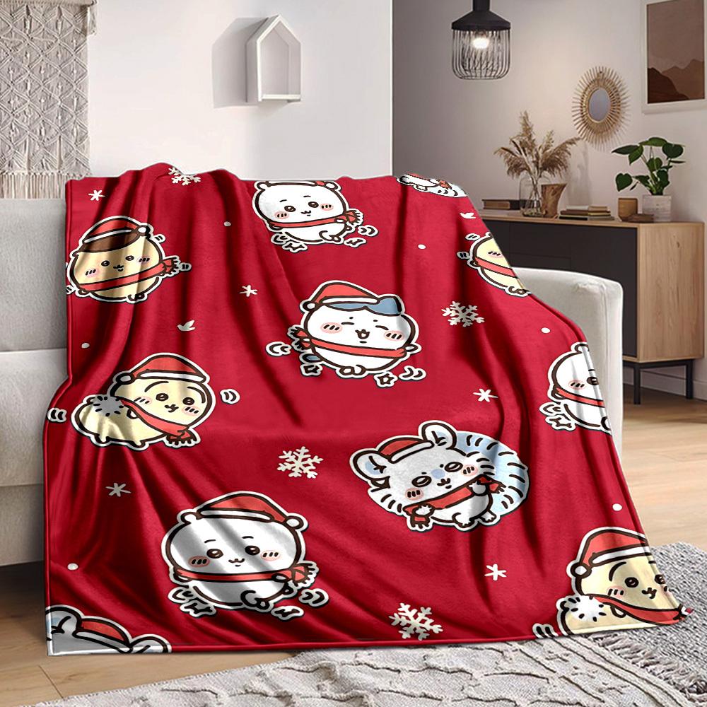 1pc Chiikawa Cozy Print Blanket Lightweight Warm Flannel Throw Blanket For Sofa, Bed, Living Room