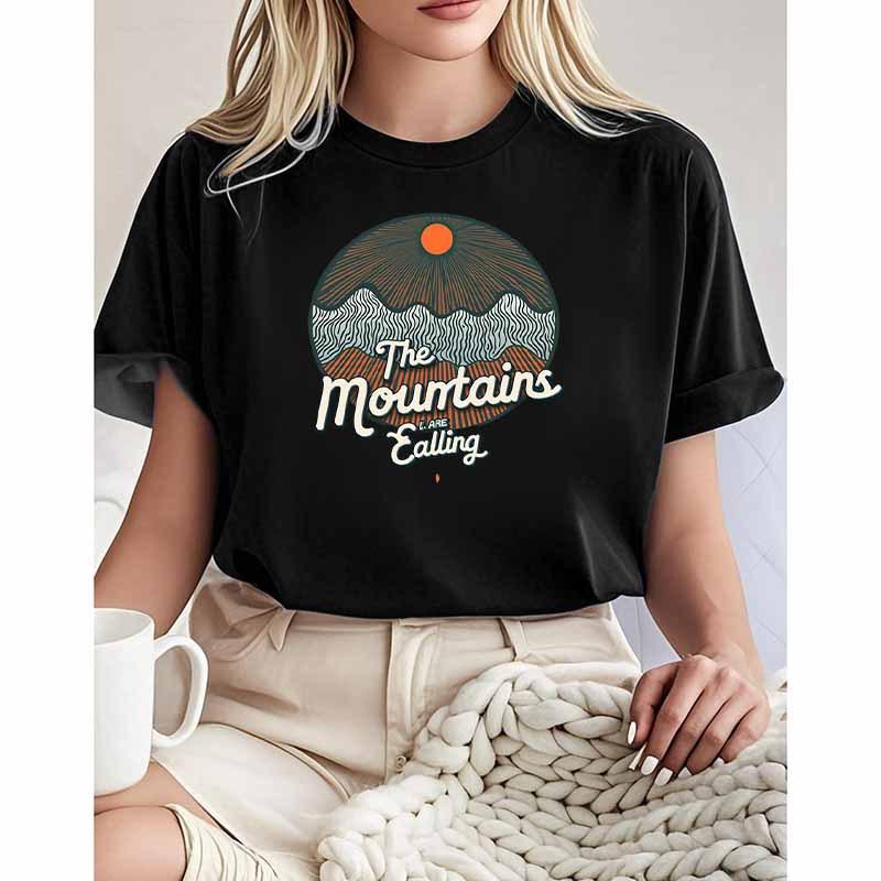 Polyester 100% The New Short-sleeved T-shirt of The Mountains Are Calling Graphic T Shirts Aesthetic Women Clothes Harajuku